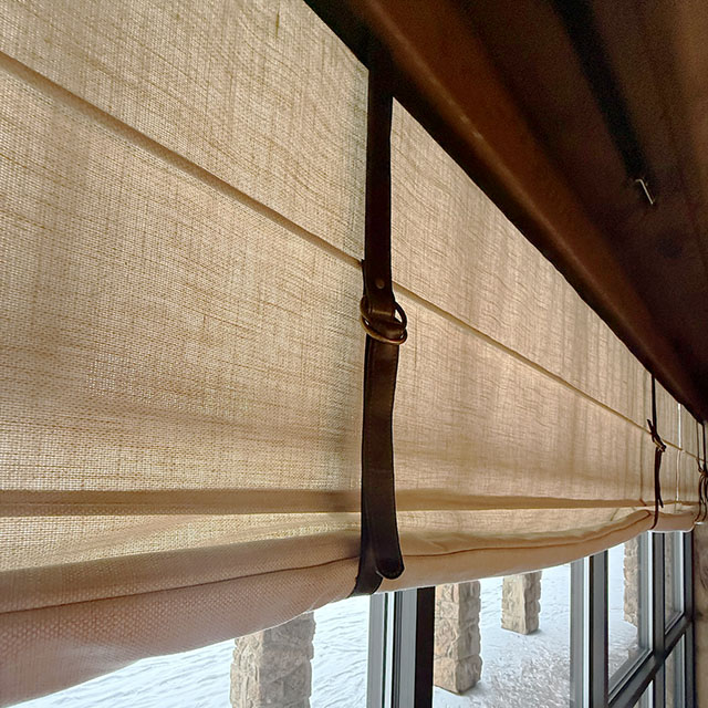 Closeup of hand-crafted window treatment for the Big Sky Resort restaurant M by The Alinea Group