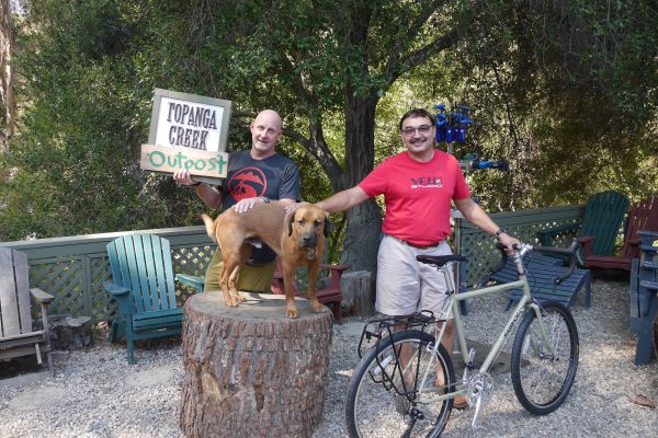 Juan was like a kid on Christmas morning hoping his new bike would be waiting for him as he stood at the gate exactly when we were opening up from our weekend in Big Bear. His new Surly Long Haul Trucker was under the oak tree and here is Juan ready to hit the road for adventures.