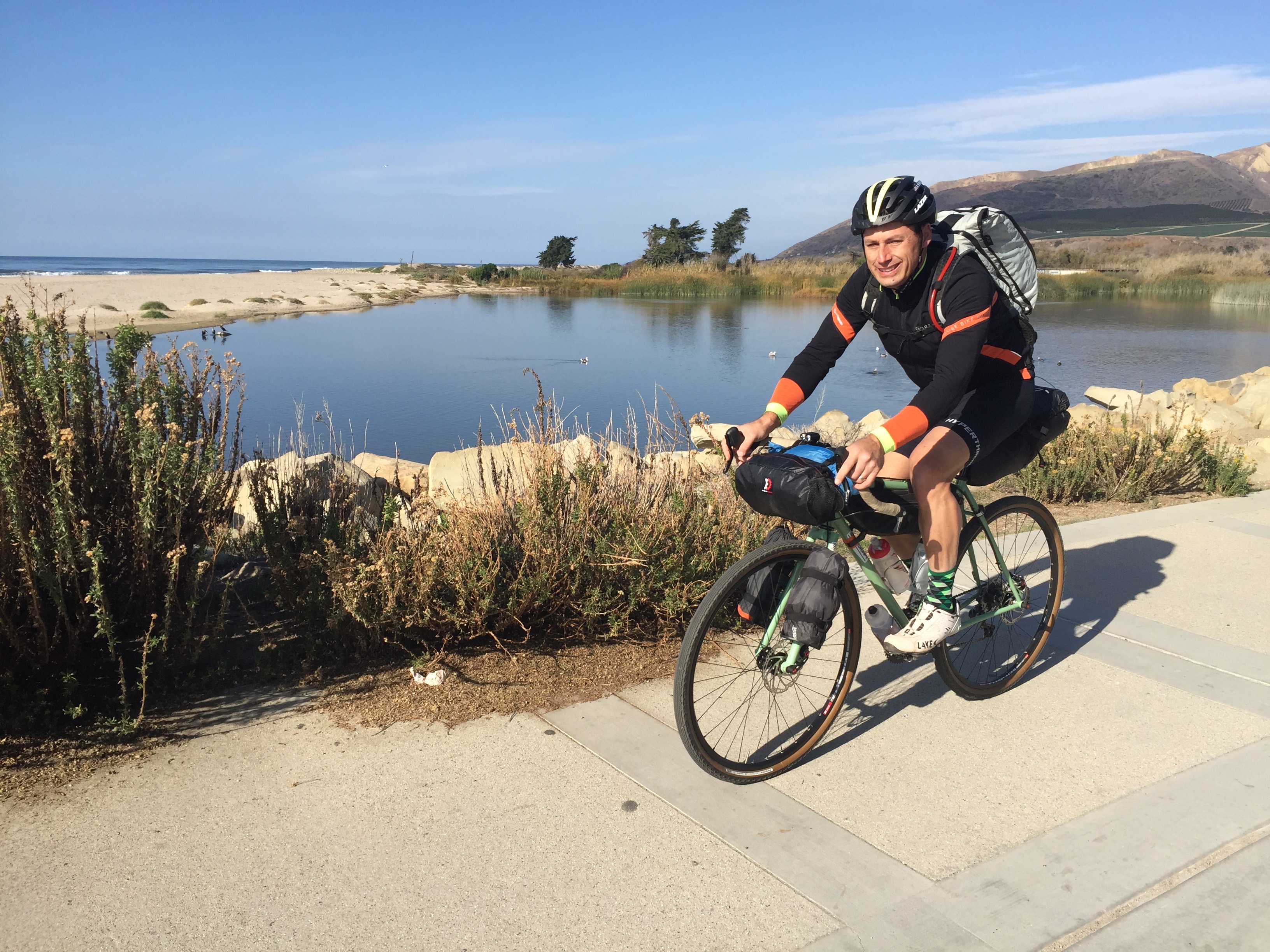 We rode down the coast and here is Aaron entering the bike path in Ventura
