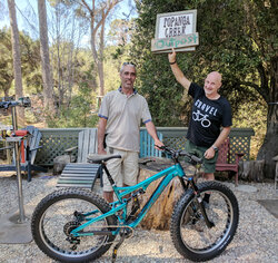 Salsa makes super fun fat bikes! This full suspension Bucksaw is going home with Michael.
