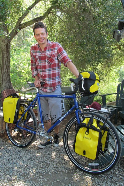 We set up this Long Haul with racks and Ortlieb panniers for Ian to go on a trip around the world