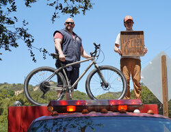 Grant and his new Surly Ogre on top of our Rogue Journeymen Belt Brigade fire truck