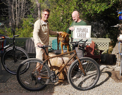 Our shop dog Rover is excited for Tony's new Surly Rover Brown Ogre