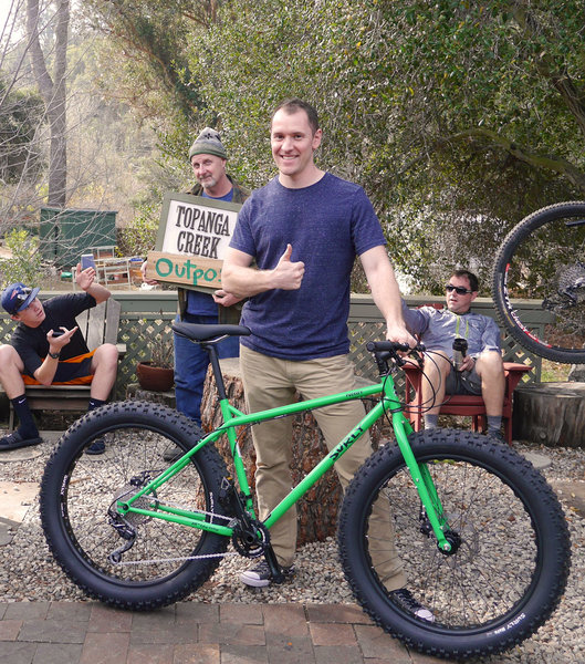 Aaron wanted a plush fat tire bike to shred around with. The grassy green Pugsley was the perfect choice.