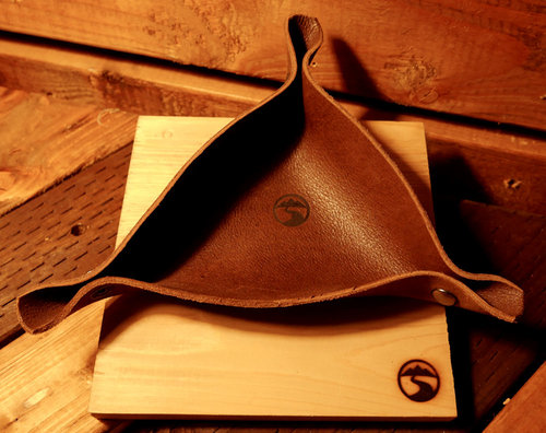 A triangle leather valet tray