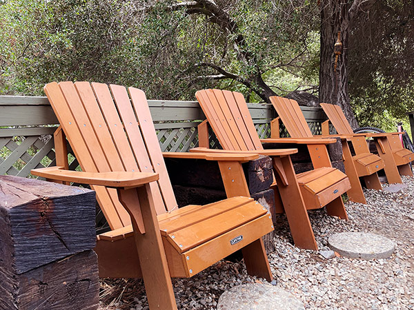 Shop seating area by the creek