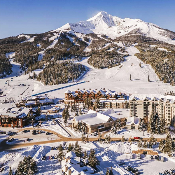 Big Sky Resort in Montana with snowy mountains in the background