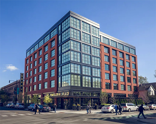 Front entrance to the San Vicente Bungalows in West Hollywood, California