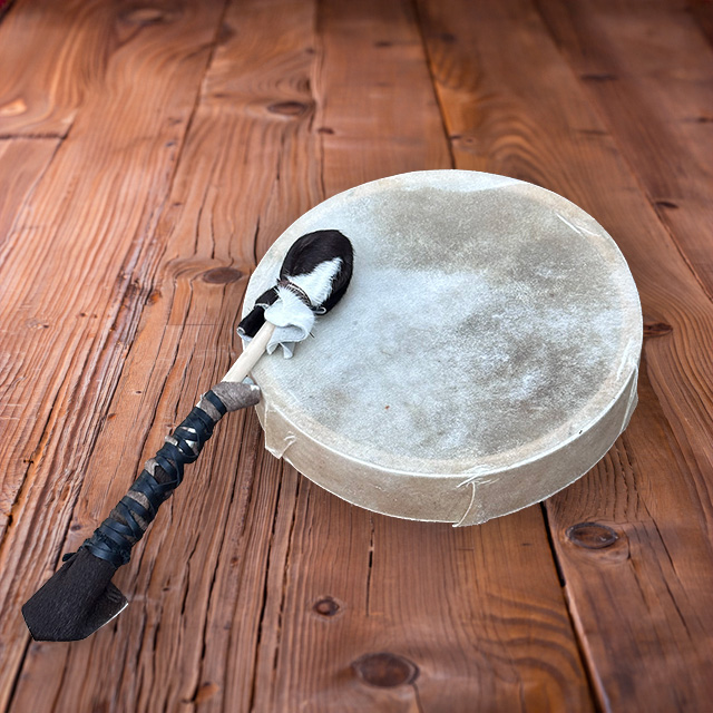 A goat parchment drum on top of a table