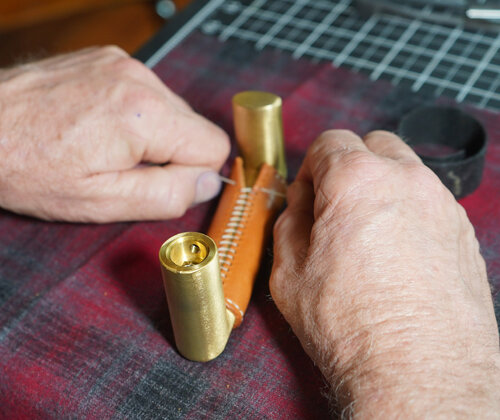 We hand stitched the leather wrap to create a beautiful seam for each door handle for the San Vicente Club