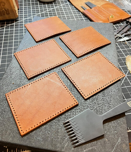 For the San Vicente Club leather door handle wrap project, we hand punched all the holes for stitching