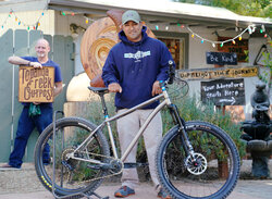 Sal and his all-custom Topanga Creek Outpost titanium adventure bike