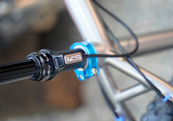 KS dropper seatpost provides instant seat height adjustment for Sal's TCO titanium bike