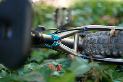 There are blue accents through Sal's TCO titanium bike