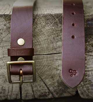 Leather belts made at the Belt Brigade