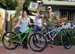 Carrie and Nevin are ready to go mountain biking on their new Salsa El Mariachi