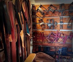 Precut straps and diecuts hanging on the walls of our crafting studio