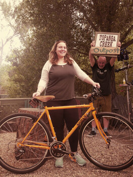 The orange Surly Cross Check with just the right modifications was perfect for Sally