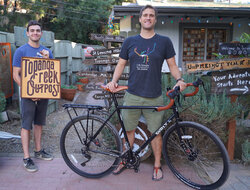 What a classy looking Disc Trucker with brown Brooks saddle and bar tape for Jesse 