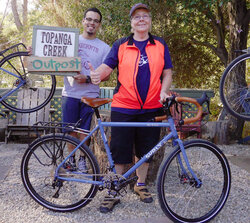 Susan's Surly Disc Trucker is fitted with a nice Brooks B17 and Surly Nice Rack