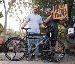 Mikhail drove from San Francisco to get his Surly from us. Here he is with his custom Disc Trucker.