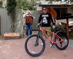 Mike is stoked to pick up his Surly Karate Monkey in Peach Salmon Sundae