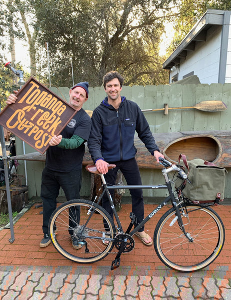 This Surly Pack Rat has been customized with a flat handlebar for Nic.
