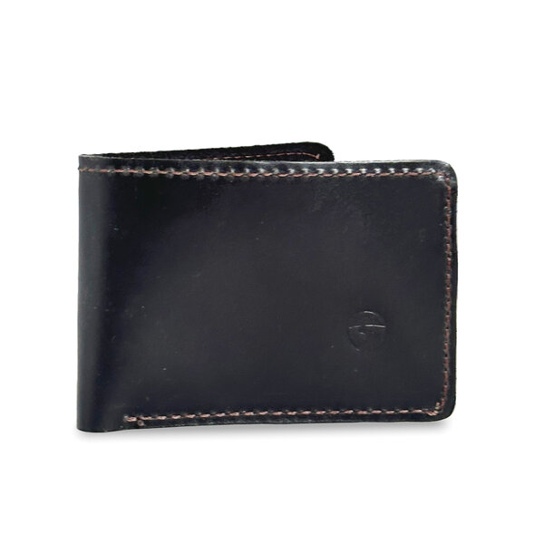 A finished bi-fold wallet in black leather