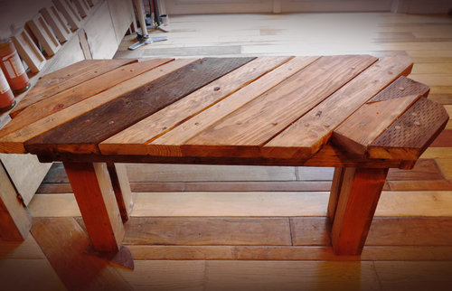 Handcrafted coffee table made from different types of wood