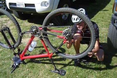 Our team racer Danny making final brake adjustments before the Fontana City National Race