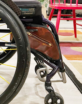 This accessory bag was custom made for the wheelchair
